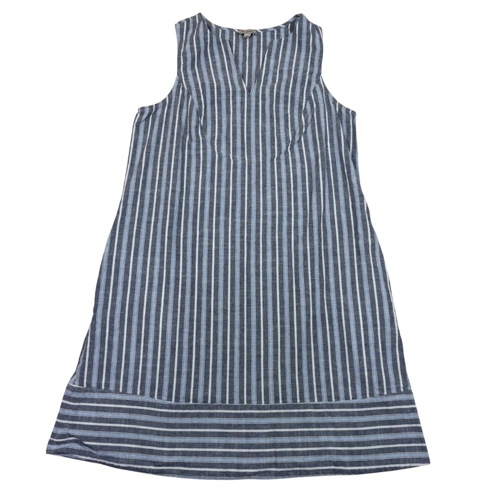 Cremieux Womens Linen Cotton Striped Sleeveless Shift Dress Blue White Small
